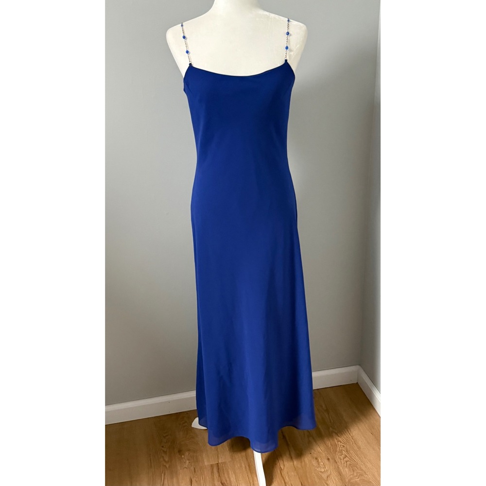 Vtg Scott McClintock Petites Royal Blue Beaded Strap Y2K Maxi Dress Gown Size 8P